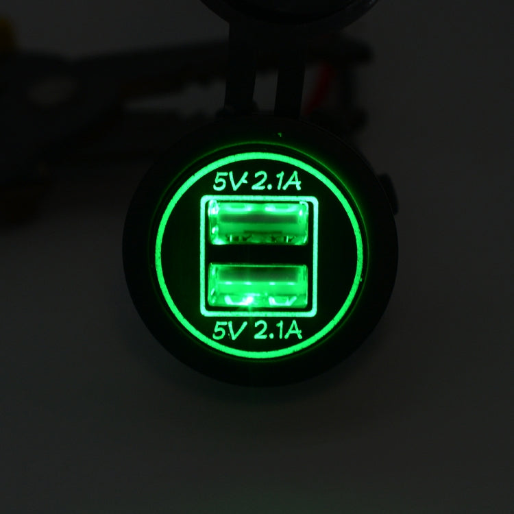 Universal Car Charger 2 Port Power Socket Power Dual USB Charger 5V 4.2A IP66 with Aperture(Green Light)