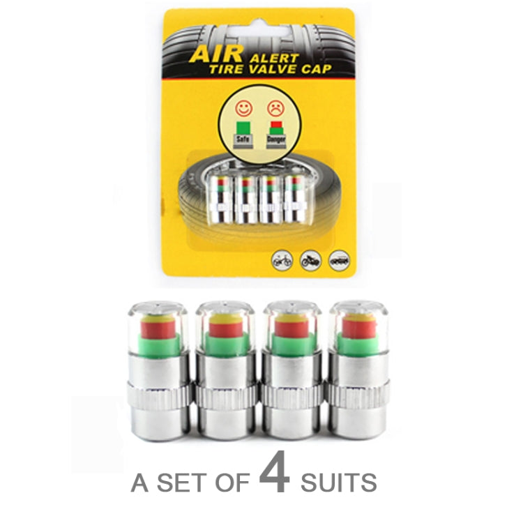 4pcs 2.4 Bar Tire Pressure Monitor Valve Stem Caps Motorcycle Car Sensor Indicator Alert(Silver)