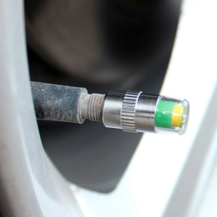 4pcs 2.4 Bar Tire Pressure Monitor Valve Stem Caps Motorcycle Car Sensor Indicator Alert(Silver)