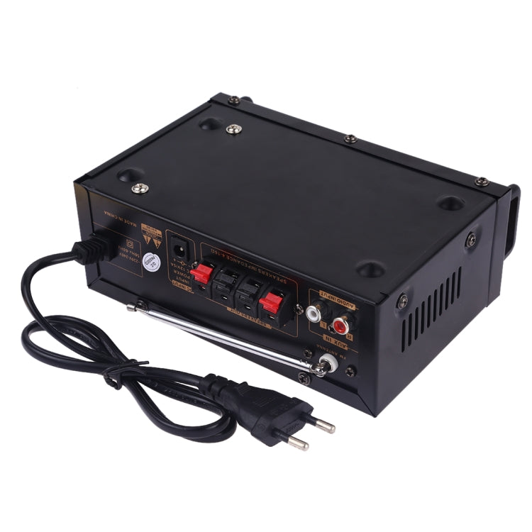 BT-118 Bluetooth HiFi Stereo Audio Amplifier with Remote Controller, LED Display, USB / SD & MMC Card / MP3 / AUX / FM, AC 220V / DC 12V, EU Plug