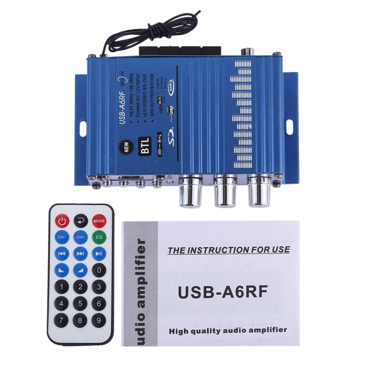 USB-A6RF HiFi Stereo Audio Power Amplifier with Remote Control, Support MP3 / SD / USB / FM / BTL OUT