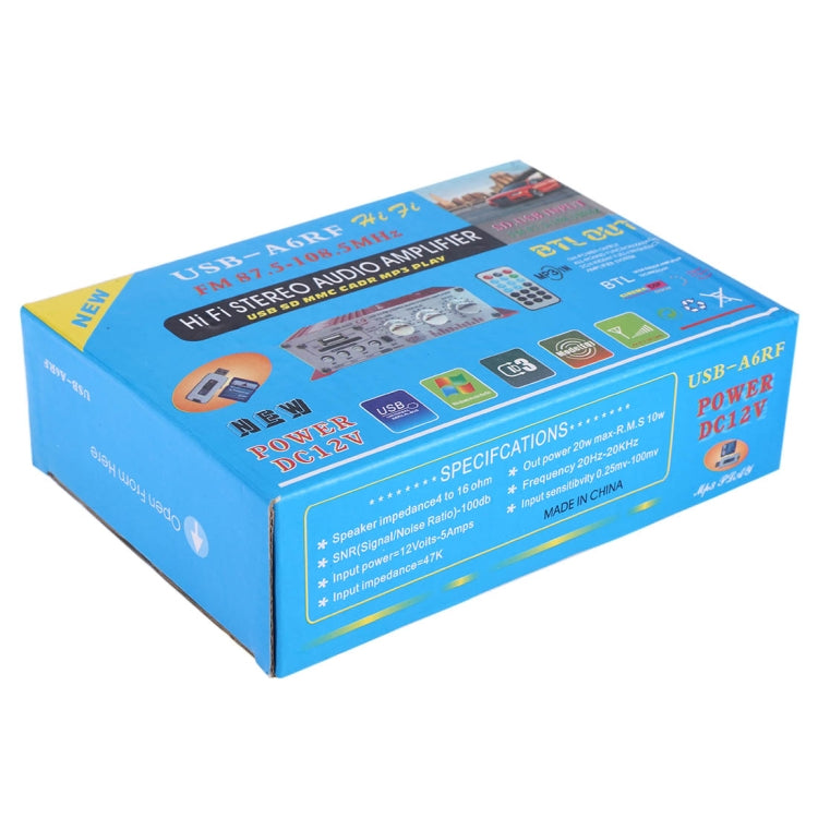 USB-A6RF HiFi Stereo Audio Power Amplifier with Remote Control, Support MP3 / SD / USB / FM / BTL OUT