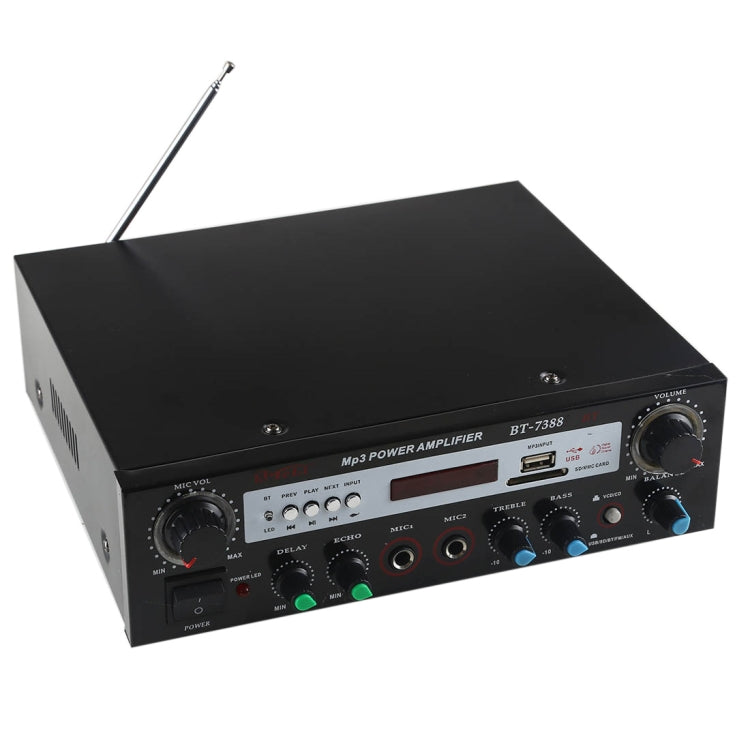 BT-7388 Bluetooth HiFi Stereo Audio Amplifier with Remote Controller, LED Display, USB / SD & MMC Card / MP3 / AUX / FM / CD / VCD, AC 220V / DC 12V, EU Plug
