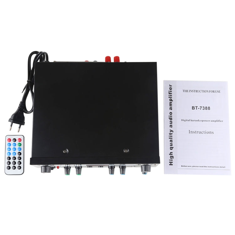 BT-7388 Bluetooth HiFi Stereo Audio Amplifier with Remote Controller, LED Display, USB / SD & MMC Card / MP3 / AUX / FM / CD / VCD, AC 220V / DC 12V, EU Plug