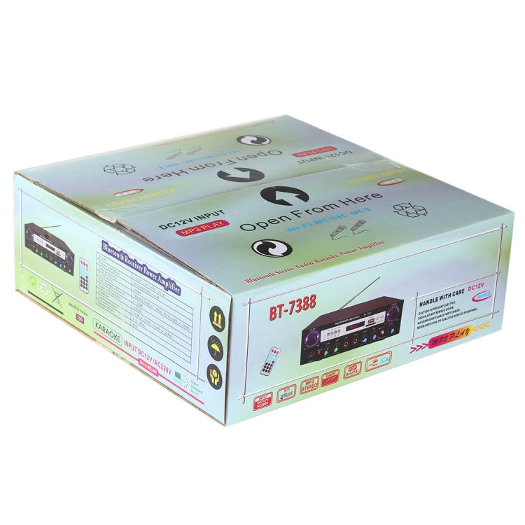 BT-7388 Bluetooth HiFi Stereo Audio Amplifier with Remote Controller, LED Display, USB / SD & MMC Card / MP3 / AUX / FM / CD / VCD, AC 220V / DC 12V, EU Plug