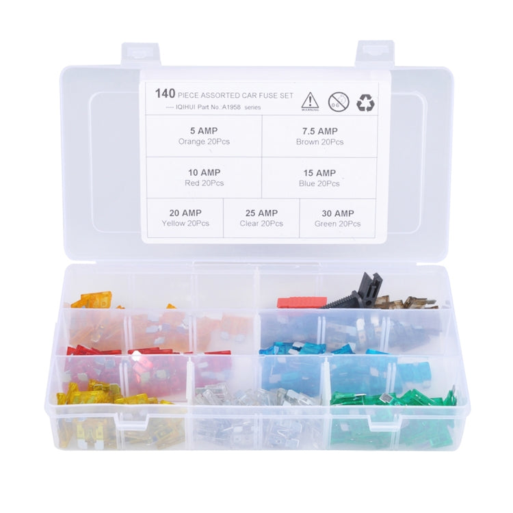 140 PCS Mix Assorted Car Motorcycle Truck Blade Fuse Set 5A 7.5A 10A 15A 20A 25A 30A with Huse Holder