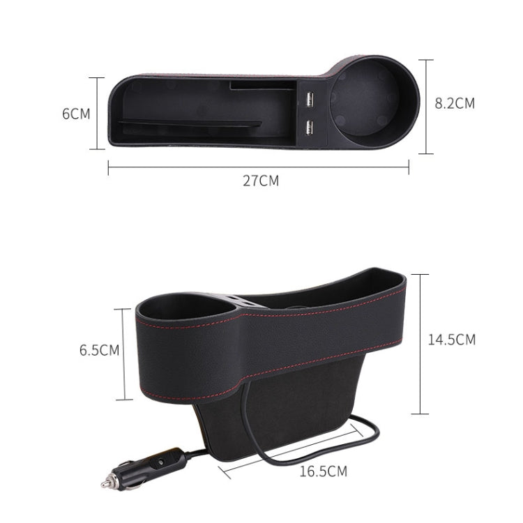 Car Multi-functional Driver Seat Console PU Leather Box Cigarette Lighter Charging Pocket Cup Holder Seat Gap Side Storage Box