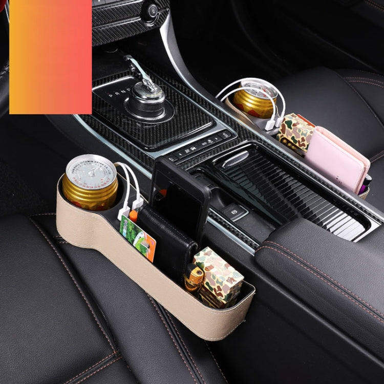Car Multi-functional Driver Seat Console PU Leather Box Cigarette Lighter Charging Pocket Cup Holder Seat Gap Side Storage Box