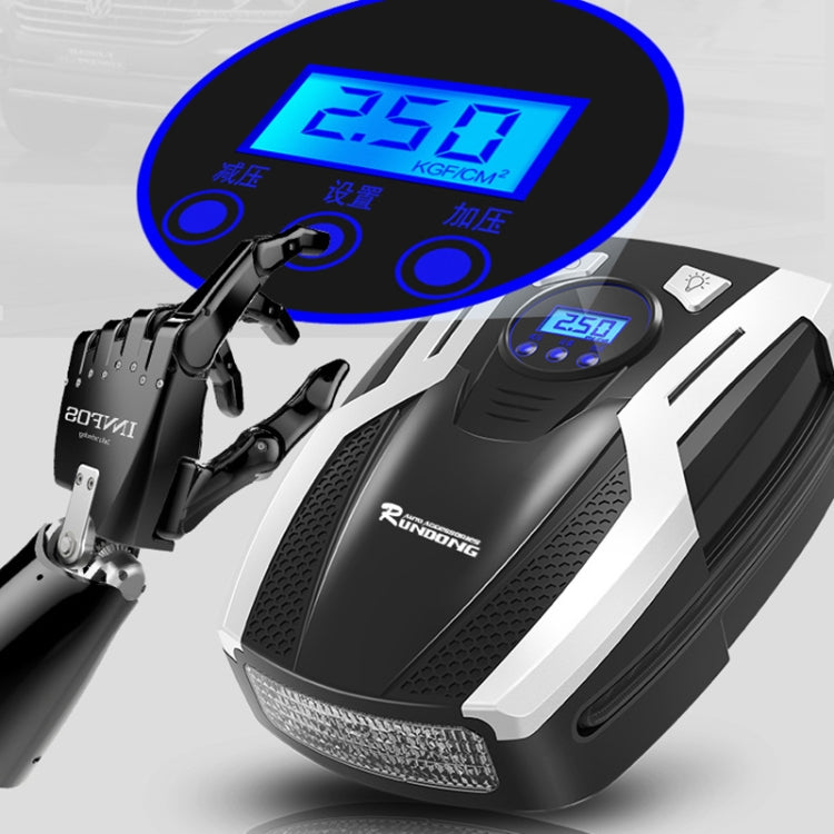 RUNDONG AUTO ACCESSORIES 12V Portable Car Electric Tire Pump Air Pump Tire Inflator with Toolbox, Digital Display Version