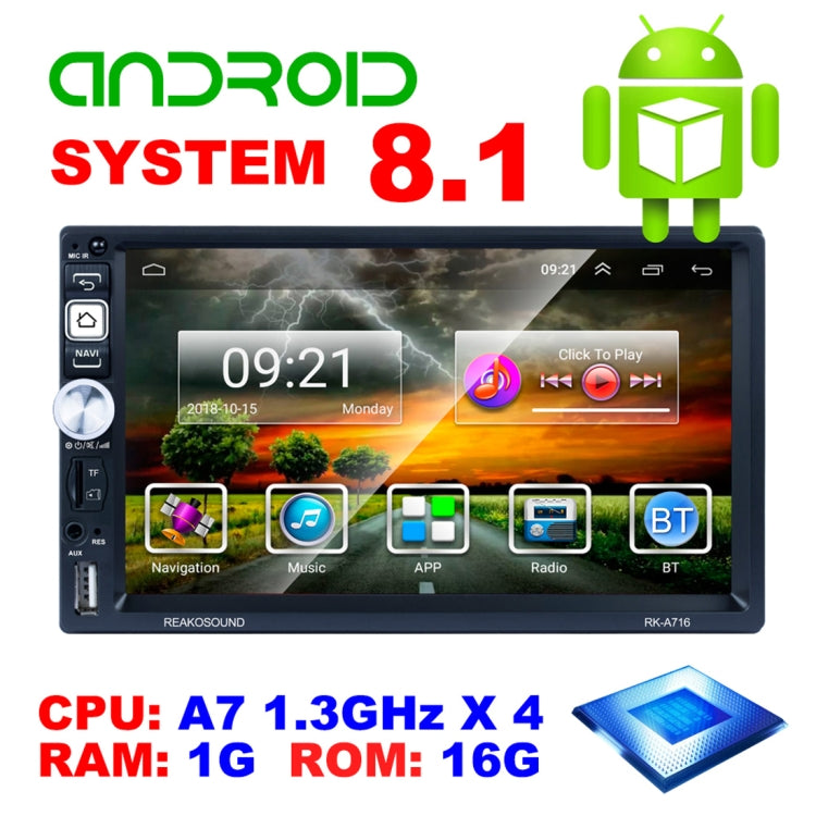 RK-A716 7 inch Universal Android 8.1 Car Radio Receiver MP5 Player, Support FM & Bluetooth & Phone Link & WIFI with Remote Control