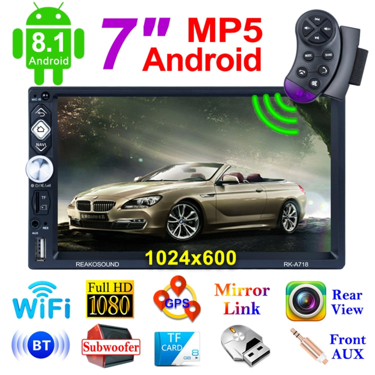 RK-A718 7 inch Universal Android 8.1 Car Radio Receiver MP5 Player, Support FM & Bluetooth & Phone Link & WIFI with Remote Control