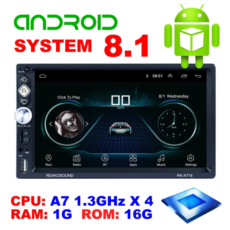 RK-A718 7 inch Universal Android 8.1 Car Radio Receiver MP5 Player, Support FM & Bluetooth & Phone Link & WIFI with Remote Control