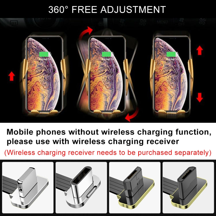 R9 Car QC Fast Charging QI Standard Wireless Charger Air Vent Bracket for 6-9.6cm Cellphone