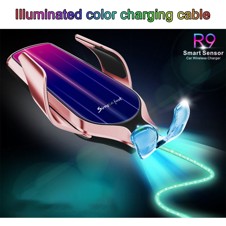 R9 Car QC Fast Charging QI Standard Wireless Charger Air Vent Bracket for 6-9.6cm Cellphone