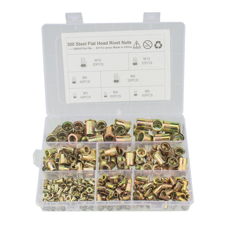 300 PCS Color Steel Flat Head Rivet Nuts Kit Tools Set