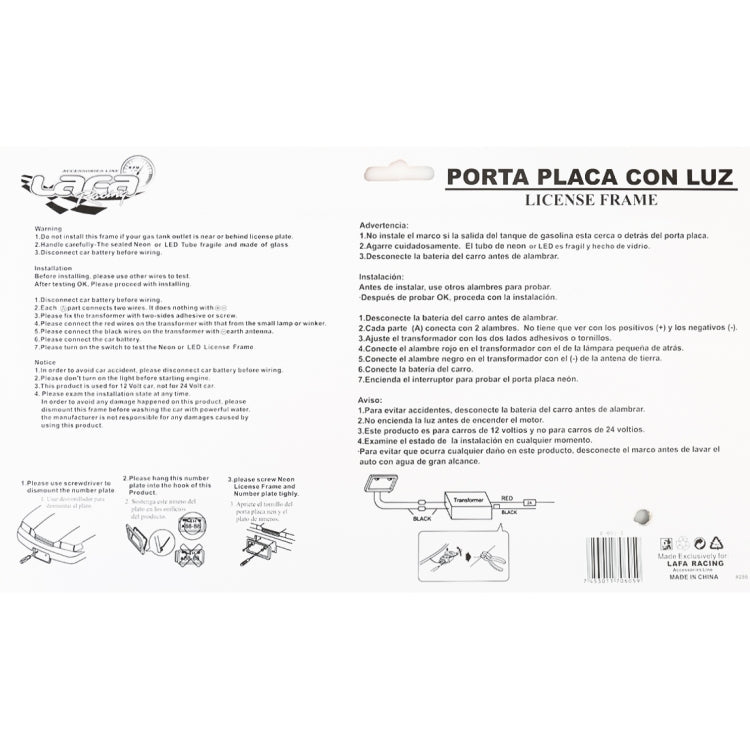 12V Car License Plate Plastic Bracket Frame Holder Stand Mount with Light(Red Light)