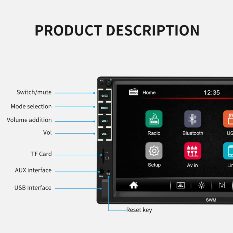 N7 7 inch HD Universal Car Radio Receiver MP5 Player, Support FM & Bluetooth & Phone Link with Remote Control