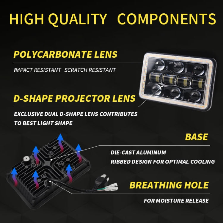 5 inch H4 DC 9V-30V 5000LM 6000K/3000K 45W IP67 Car Square Shape LED Headlight Lamps for Jeep Wrangler, with Aperture