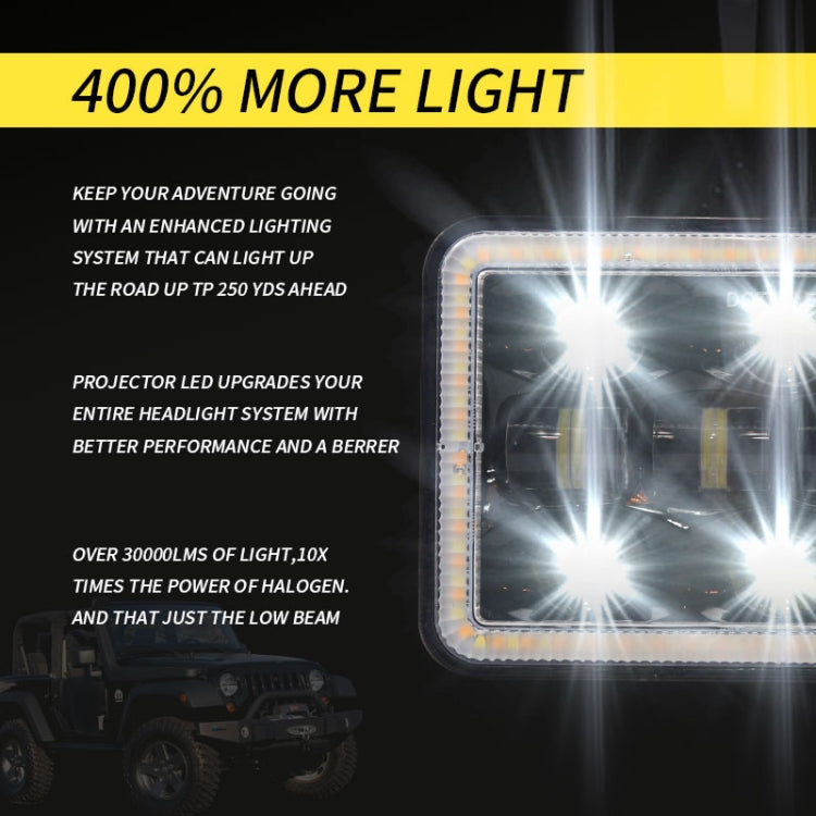 5 inch H4 DC 9V-30V 5000LM 6000K/3000K 45W IP67 Car Square Shape LED Headlight Lamps for Jeep Wrangler, with Aperture