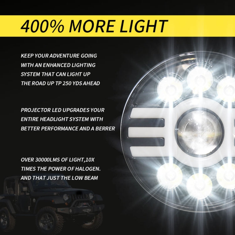 7 inch H4 DC 9V-30V 6000LM 6000K/3000K 55W IP67 6LED Lamp Beads Car Round Shape LED Headlight Lamps for Jeep Wrangler, with Angel Eye