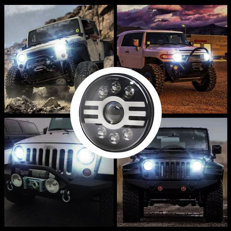 7 inch H4 DC 9V-30V 6000LM 6000K/3000K 55W IP67 6LED Lamp Beads Car Round Shape LED Headlight Lamps for Jeep Wrangler, with Angel Eye