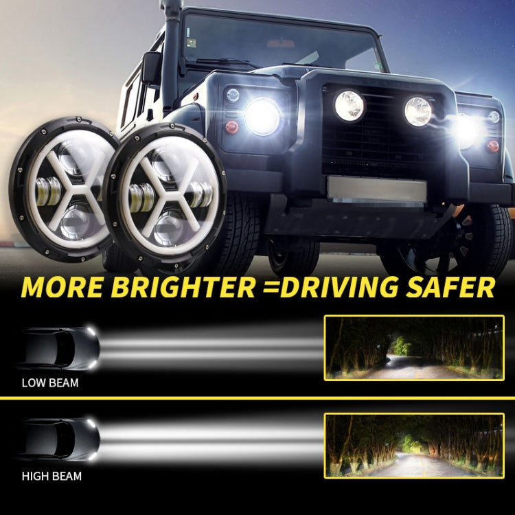 7 inch H4 DC 9V-30V 6000LM 6000K/3000K 55W IP67 4LED Lamp Beads Car Round Shape X LED Headlight Lamps for Jeep Wrangler, with Angel Eye