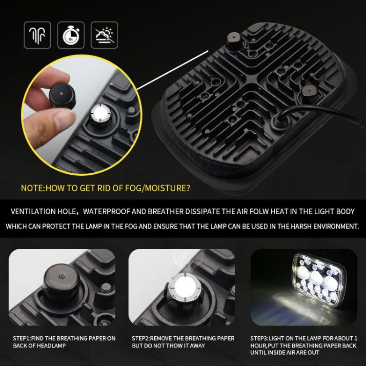 7 inch H4 DC 9V-30V 5000LM 6000K/3000K 45W IP67 Car Square Shape LED Headlight Lamps for Jeep Wrangler, with Aperture