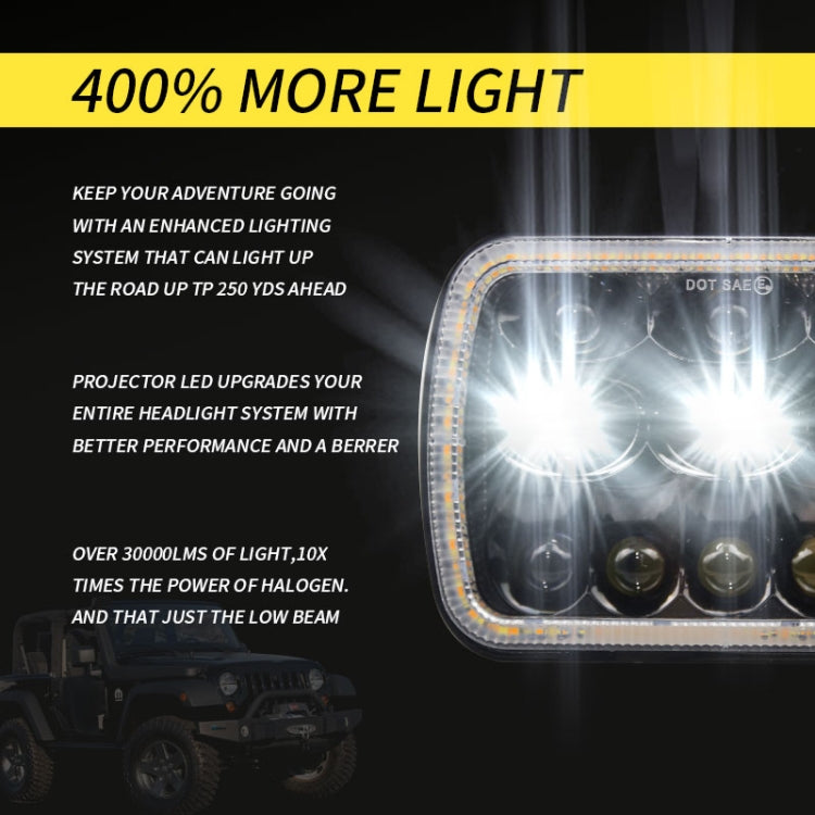 7 inch H4 DC 9V-30V 5000LM 6000K/3000K 45W IP67 Car Square Shape LED Headlight Lamps for Jeep Wrangler, with Aperture