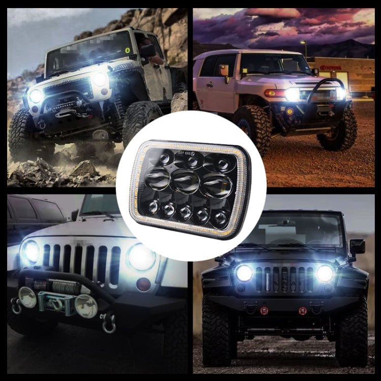 7 inch H4 DC 9V-30V 5000LM 6000K/3000K 45W IP67 Car Square Shape LED Headlight Lamps for Jeep Wrangler, with Aperture