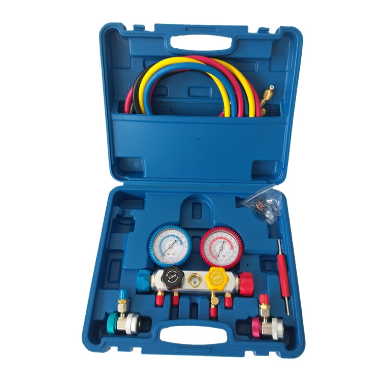 [US Warehouse] Car A/C Refrigeration Dual Manifold Gauges Valve Set with Plastic Box, Suitable for R22 / 410A / R404A Air Conditioning System