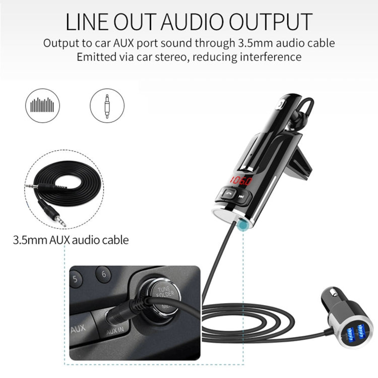BC46 Bluetooth 5.0 Multi-function Car Bluetooth Earphone, Support Private Call & AUX Output & Dual USB Charging