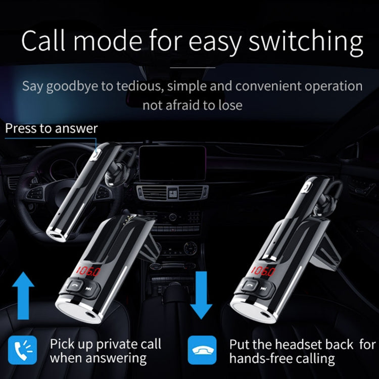 BC46 Bluetooth 5.0 Multi-function Car Bluetooth Earphone, Support Private Call & AUX Output & Dual USB Charging