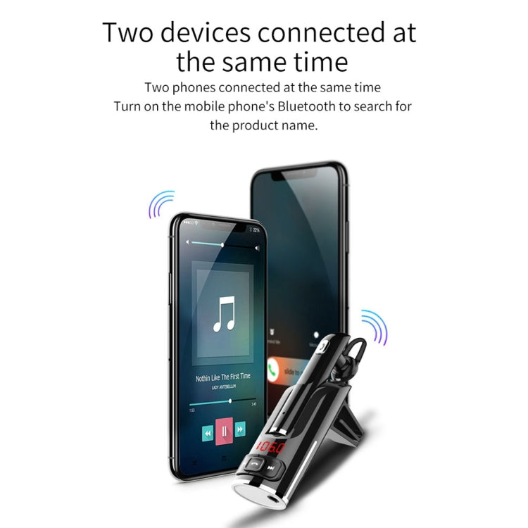 BC46 Bluetooth 5.0 Multi-function Car Bluetooth Earphone, Support Private Call & AUX Output & Dual USB Charging