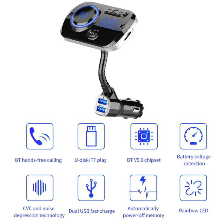 BC49AQ Bluetooth 5.0 Multi-function Car Colorful Atmosphere Lamp Bluetooth MP3 Player Quick Charger