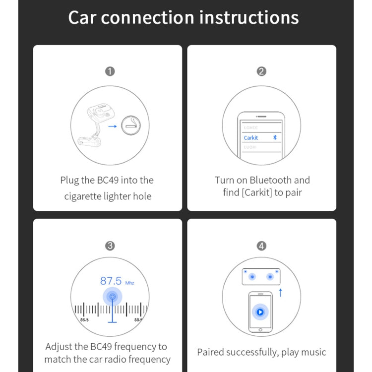 BC49AQ Bluetooth 5.0 Multi-function Car Colorful Atmosphere Lamp Bluetooth MP3 Player Quick Charger