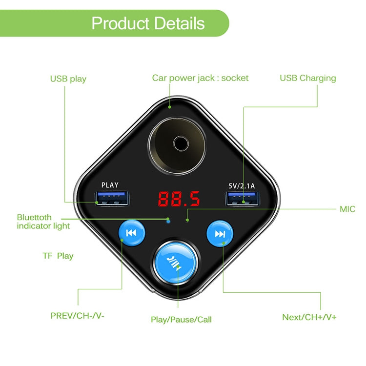 Cup Holder Car Charger Car Bluetooth MP3 Support Bluetooth / TF Card / U Disk / FM