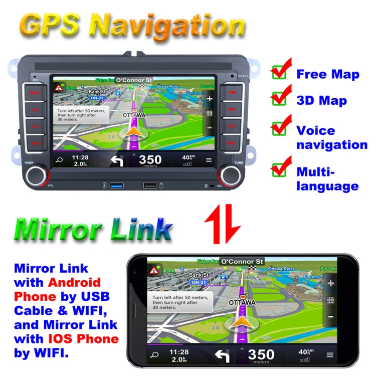 Car HD 7 inch Android 9.1 Radio Receiver MP5 Player for Volkswagen, Support FM & Bluetooth & TF Card & GPS & WiFi