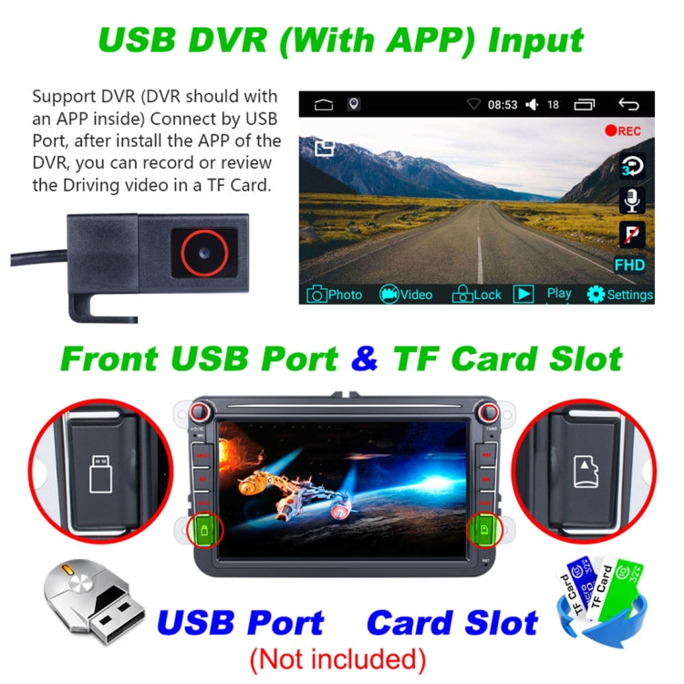 Car HD 8 inch Android 8.1 Radio Receiver MP5 Player for Volkswagen, Support FM & Bluetooth & TF Card & GPS & WiFi