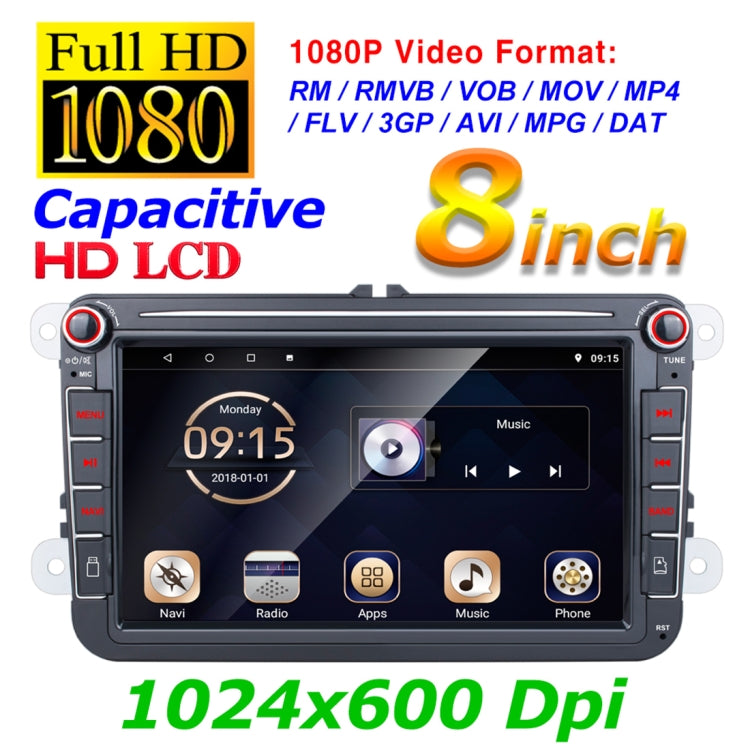 Car HD 8 inch Android 8.1 Radio Receiver MP5 Player for Volkswagen, Support FM & Bluetooth & TF Card & GPS & WiFi