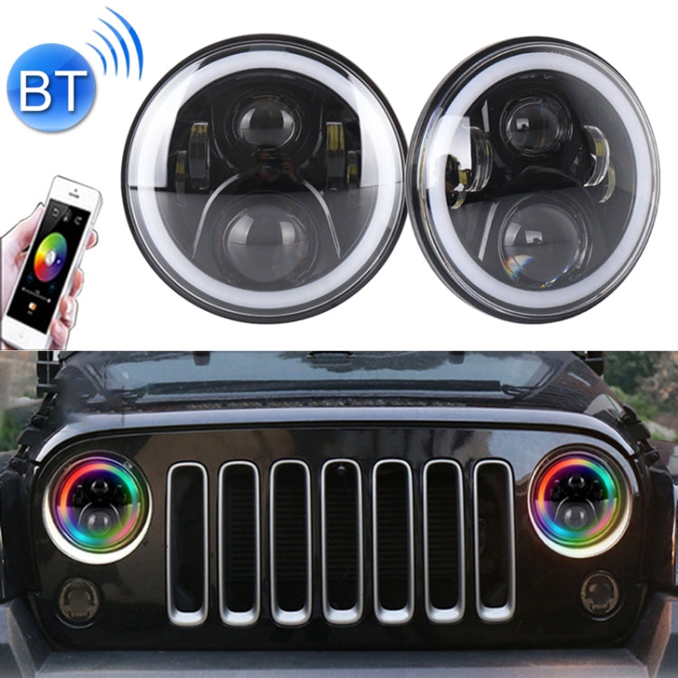 2 PCS 7 inch DC12V 6000K-6500K 50W Car LED Headlight Cree Lamp Beads for Jeep Wrangler / Harley, Support APP + Bluetooth Control(Black)