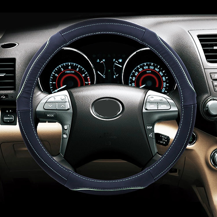 Universal Car Genuine Leather Colorful Stripe Steering Wheel Cover, Diameter: 38cm