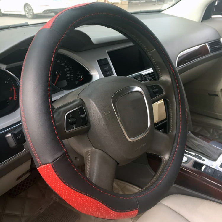 Universal Car Genuine Leather Sport Version Steering Wheel Cover, Diameter: 38cm