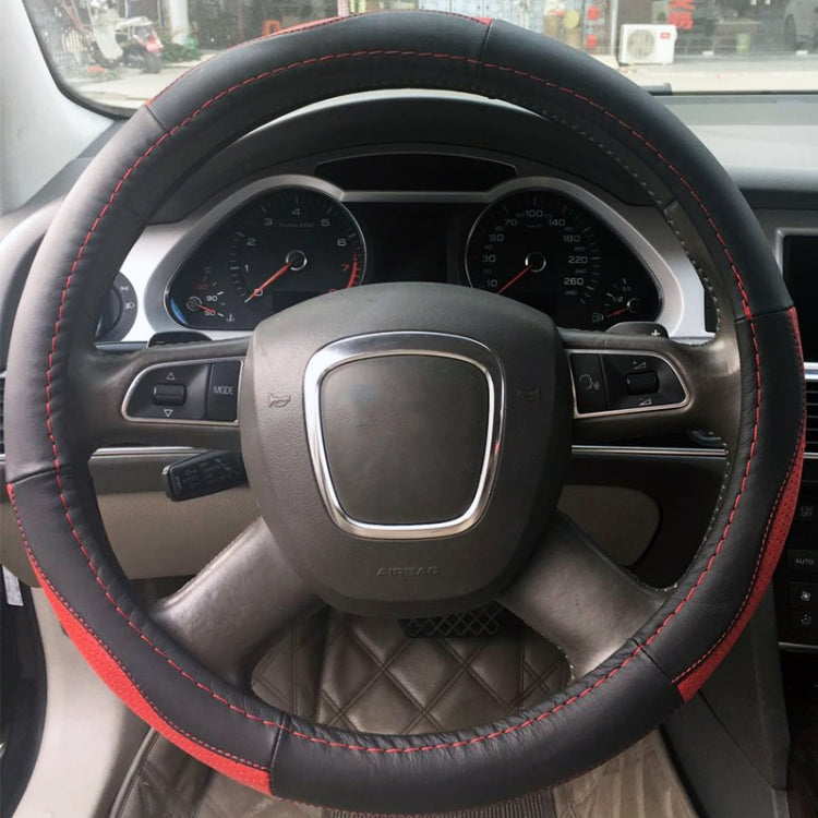 Universal Car Genuine Leather Sport Version Steering Wheel Cover, Diameter: 38cm