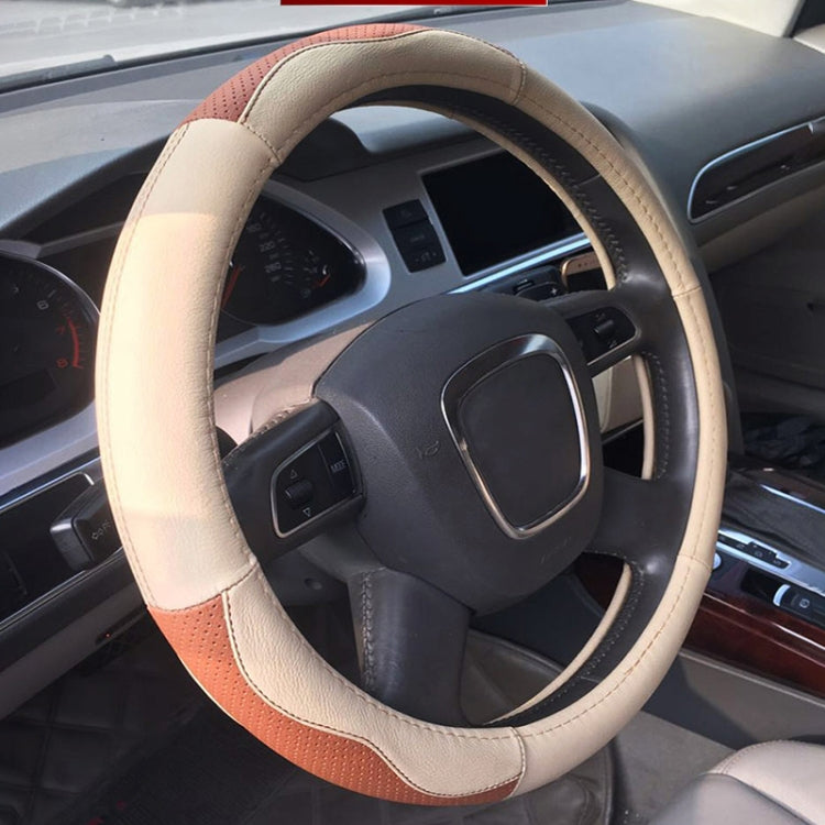 Universal Car Genuine Leather Sport Version Steering Wheel Cover, Diameter: 38cm