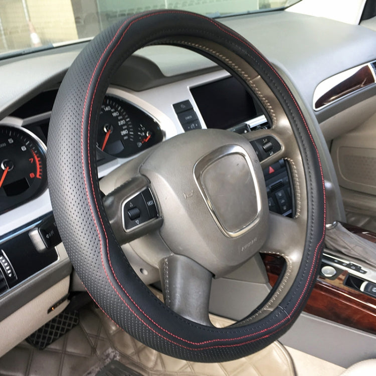 Universal Car Genuine Leather Double Needlework Steering Wheel Cover, Diameter: 38cm