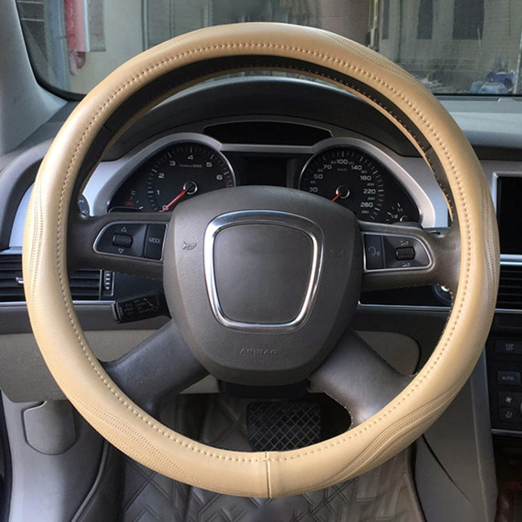 Universal Car Genuine Leather Pinhole Steering Wheel Cover, Diameter: 38cm
