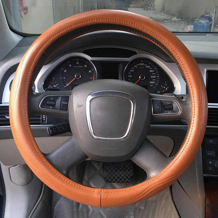 Universal Car Genuine Leather Pinhole Steering Wheel Cover, Diameter: 38cm