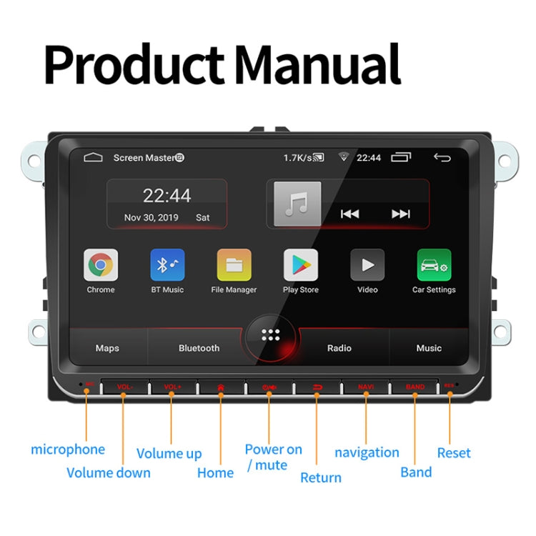 9093 Car HD 9 inch Radio Receiver MP5 Player for Volkswagen, Support FM & Bluetooth & TF Card & GPS & WiFi 1GB+16GB