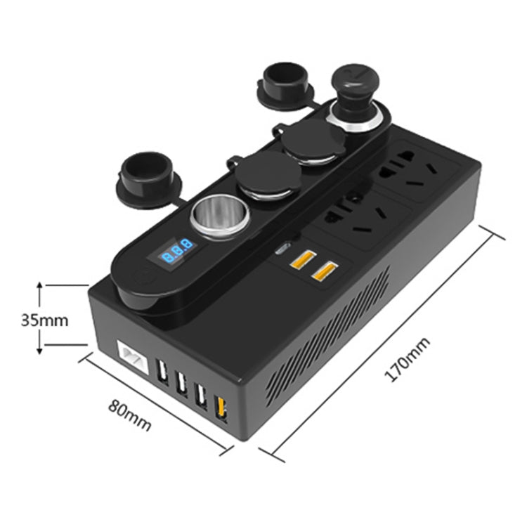200W DC 12V/24V to AC 220V Car Multi-functional 7388 Sine Wave Power Inverter 6 USB Ports QC3.0 Fast Charger Adapter