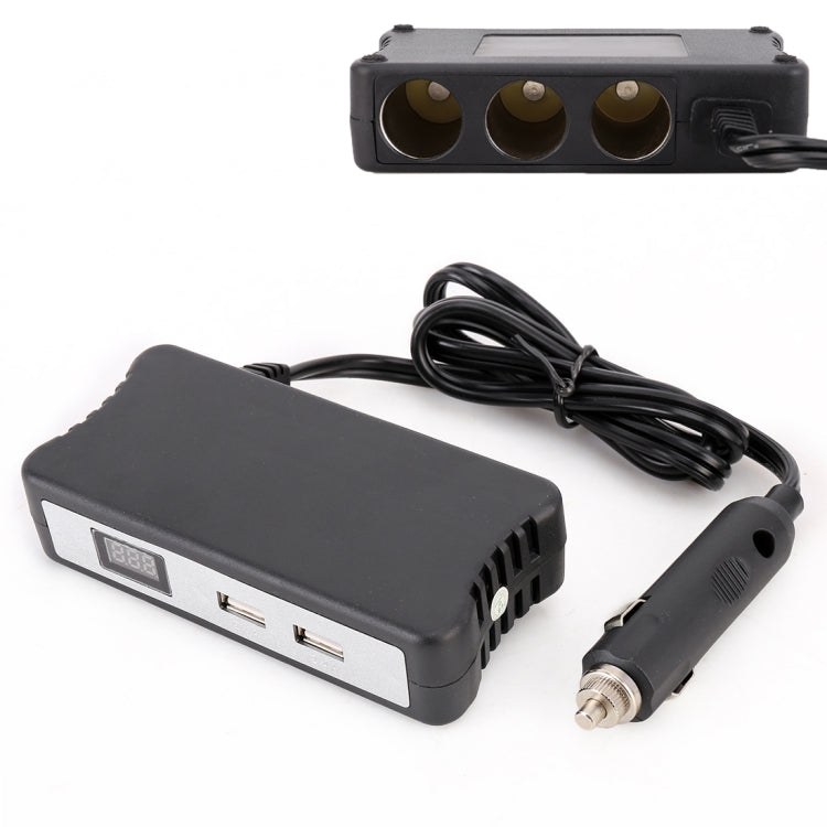 Multi-functional Cigarette Socket Lighter Splitter with 2 USB Ports 2.4A Phone Car Charger with Digital Display